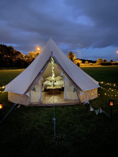 5m Canvas Bell tent at night